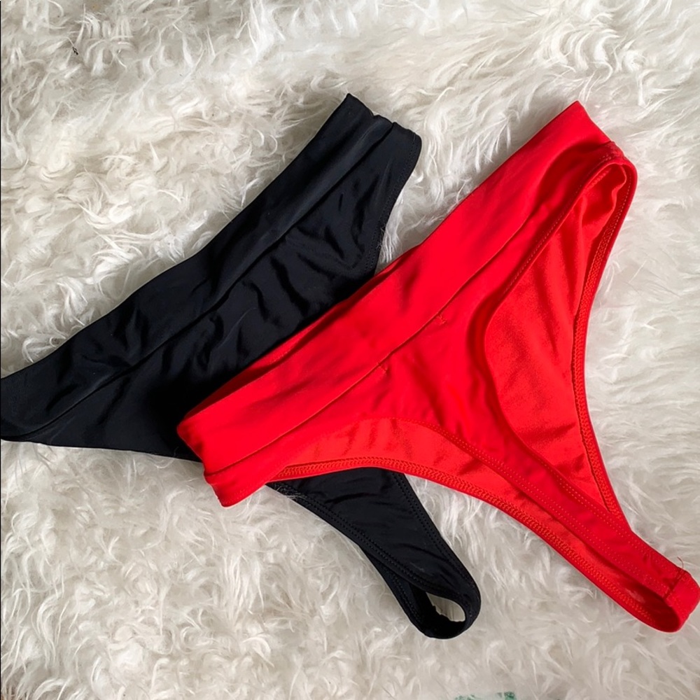 High waisted thong bikini bottoms (red & black)